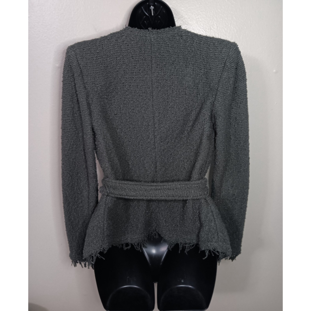 Iro Schala Jacket Wrap Self Tie Belt Fringe Green Tweed Size 34 US Size XS EUC - Picture 5 of 9